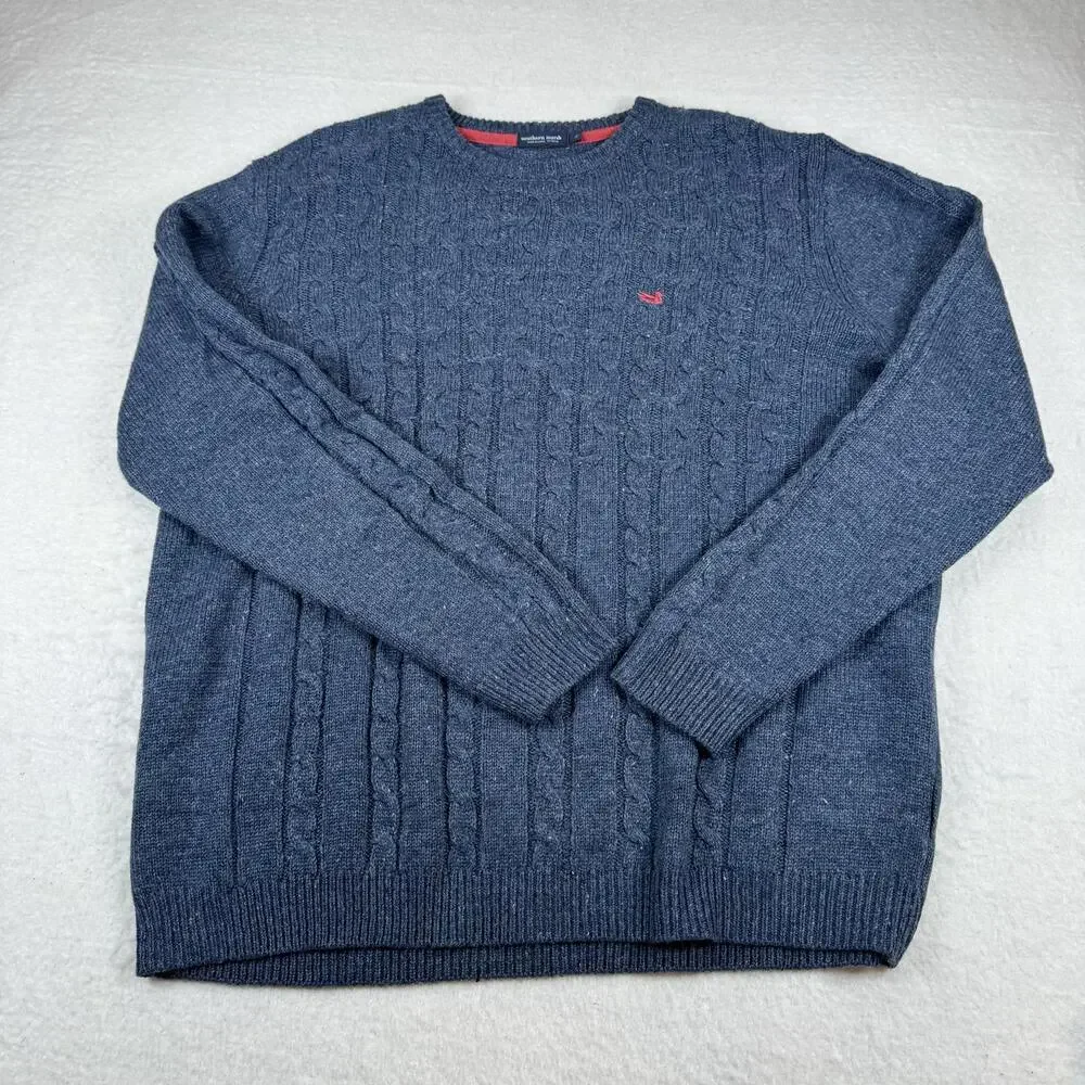 Southern Marsh Sweater Mens Size XL Blue Cable Knit Crew Neck Pullover Casual